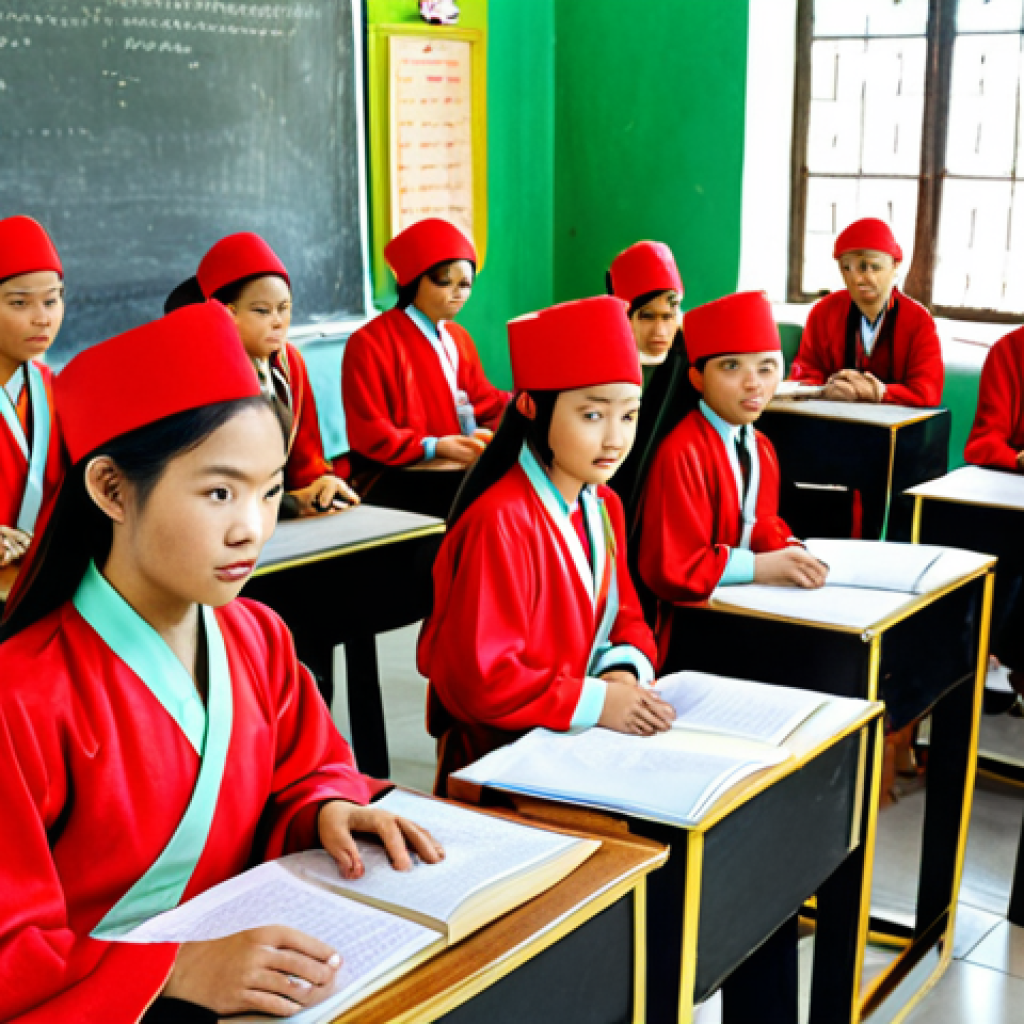 **Image Prompt:** A vibrant, interactive classroom in Vietnam. Students are actively participating in a historical reenactment, wearing costumes and handling props. The setting evokes a specific period of Vietnamese history. Focus on engagement and collaboration.