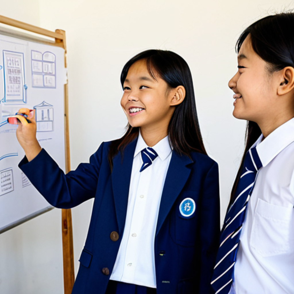 A group of diverse Vietnamese students, both boys and girls, fully clothed in modest school uniforms, enthusiastically collaborating on a sustainable city model project in a bright, modern classroom. They are actively discussing ideas, building with various materials, and brainstorming solutions for the model. The environment is well-lit, featuring whiteboards covered in diagrams and project supplies neatly arranged. Perfect anatomy, correct proportions, natural poses, well-formed hands, proper finger count, safe for work, appropriate content, professional, family-friendly, high quality, vibrant colors.